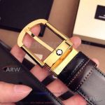 AAA Replica Montblanc Black Leather Belt On Sale - Yellow Gold Buckle